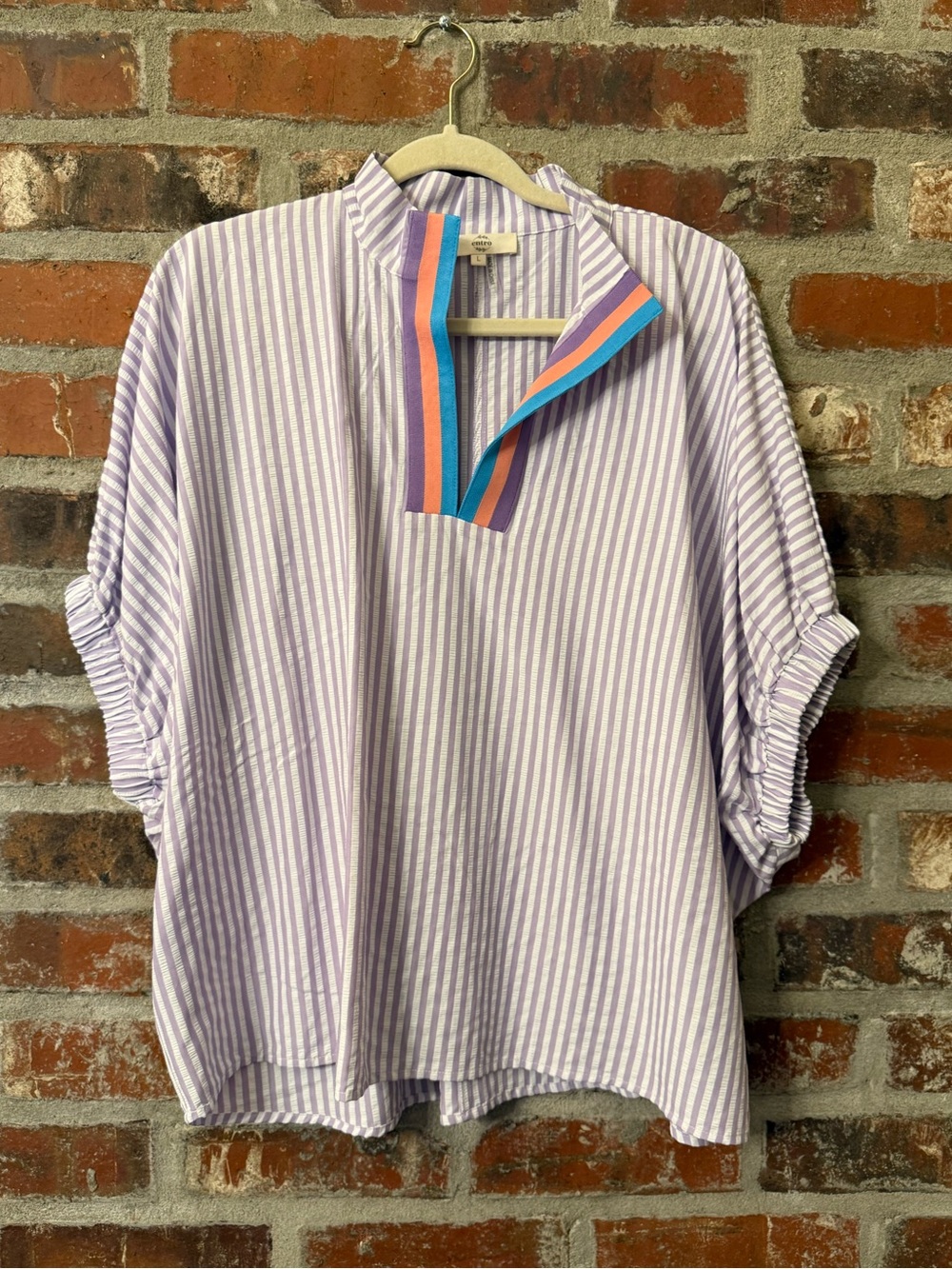 entro Lavender Striped Popover Top with Multicolor Trim